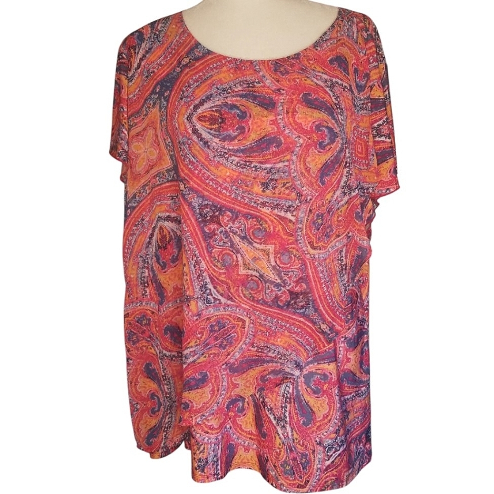 Dress Barn Vibrant Paisley Blouse - Red and Orange